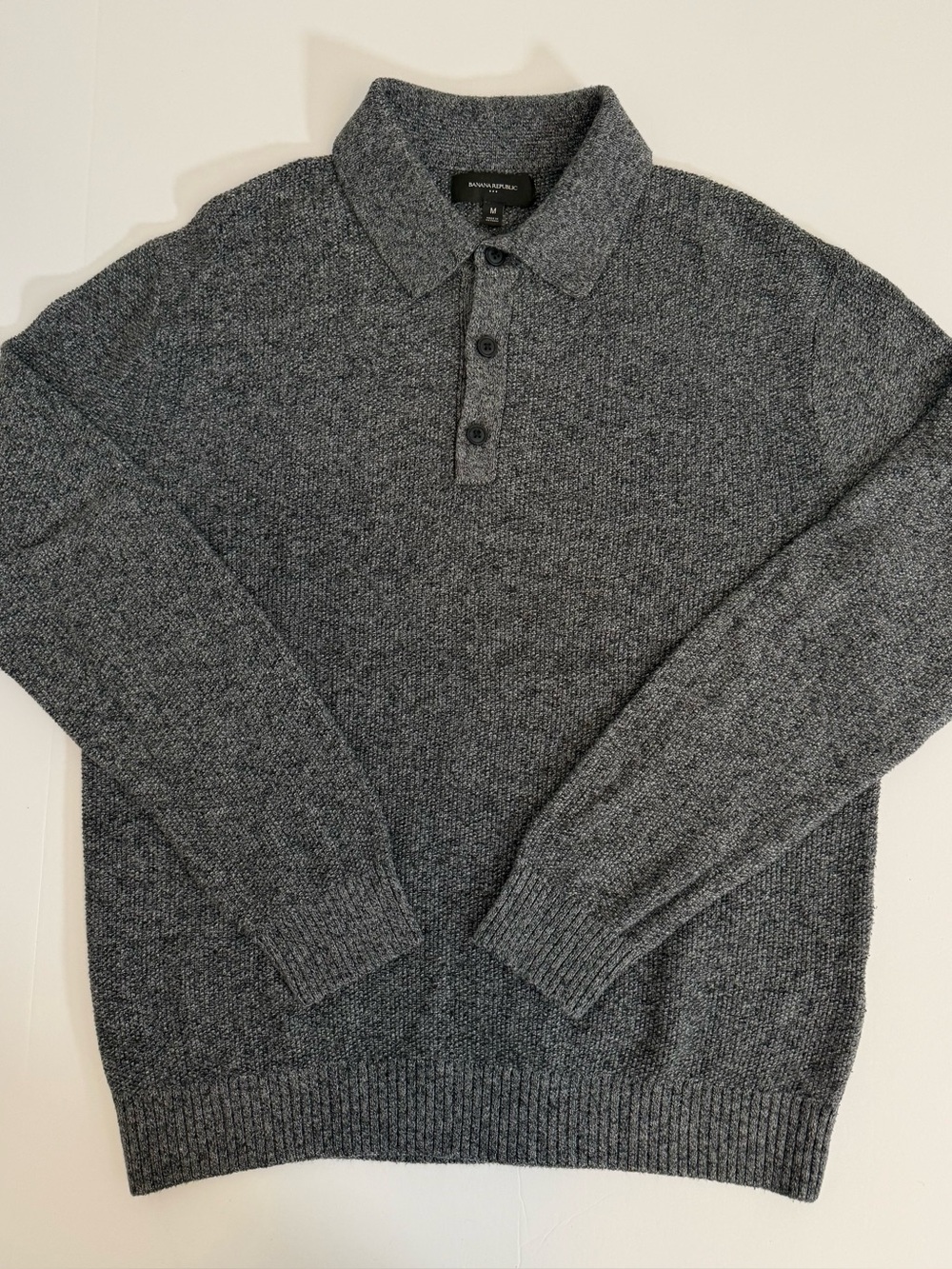 NWOT Banana Republic Charcoal Gray Marled Merino Wool Long Sleeve Polo